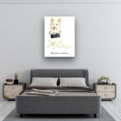 Adventure is out there White Collie dog canvas print illustration. Pre-stretched wall art ready to hang 11 adventure is out there portrait canvas white collie 30x40 bedroom
