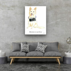Adventure is out there White Collie dog canvas print illustration. Pre-stretched wall art ready to hang 13 adventure is out there portrait canvas white collie 30x40 living room