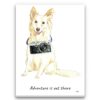 Adventure is out there White Collie dog canvas print illustration. Pre-stretched wall art ready to hang 2 adventure is out there portrait canvas white collie print front view