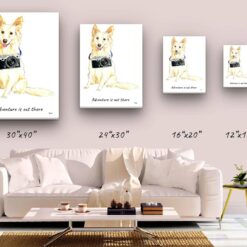 Adventure is out there White Collie dog canvas print illustration. Pre-stretched wall art ready to hang 9 adventure is out there portrait canvas white collie size comparison