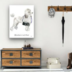Adventure is out there White poodle dog canvas print illustration. Pre-stretched wall art ready to hang 12 adventure is out there portrait canvas white poodle 30x40 hall