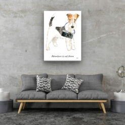 Adventure is out there Wire Haired Fox Terrier dog canvas print illustration. Pre-stretched wall art ready to hang 13 adventure is out there portrait canvas wire haired fox terrier 30x40 living room