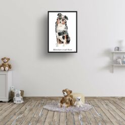 Adventure is out there Australian Shepherd dog print illustration. Framed & un-framed wall art 15 adventure is out there portrait print australian shepherd 28x40 kids room