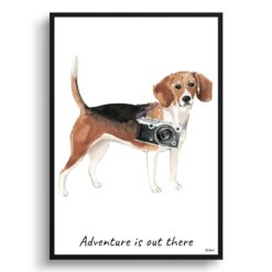 Adventure is out there Beagle dog print illustration. Framed & un-framed wall art