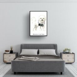 Adventure is out there Bichon Frise dog print illustration. Framed & un-framed wall art 13 adventure is out there portrait print bichon frise 28x40 bedroom