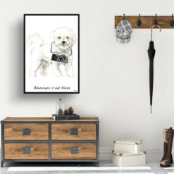 Adventure is out there Bichon Frise dog print illustration. Framed & un-framed wall art 14 adventure is out there portrait print bichon frise 28x40 hall