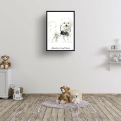 Adventure is out there Bichon Frise dog print illustration. Framed & un-framed wall art 15 adventure is out there portrait print bichon frise 28x40 kids room