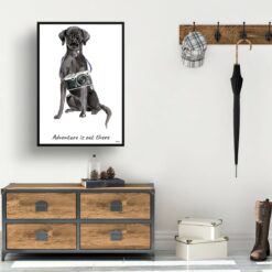 Adventure is out there Black Lab dog print illustration. Framed & un-framed wall art 14 adventure is out there portrait print black lab 28x40 hall