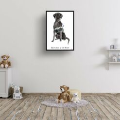 Adventure is out there Black Lab dog print illustration. Framed & un-framed wall art 15 adventure is out there portrait print black lab 28x40 kids room