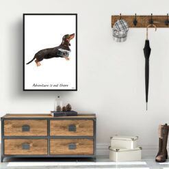 Adventure is out there Black & Tan Dachshund dog print illustration. Framed & un-framed wall art 14 adventure is out there portrait print black tan dachshund 28x40 hall
