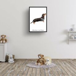 Adventure is out there Black & Tan Dachshund dog print illustration. Framed & un-framed wall art 15 adventure is out there portrait print black tan dachshund 28x40 kids room