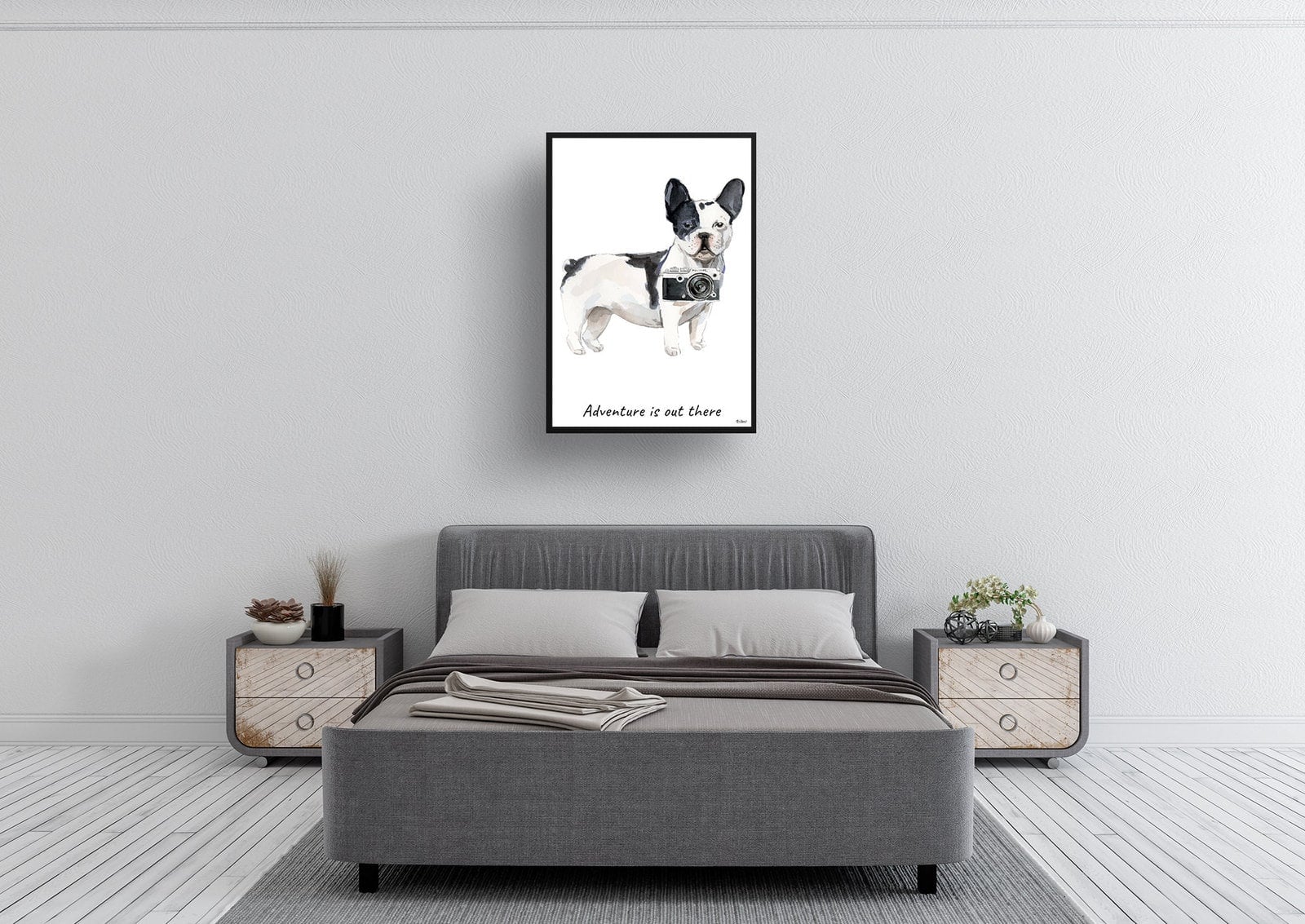 Adventure is out there Black&white French bulldog dog print illustration. Framed & un-framed wall art 6 Adventure is out there Black&white French bulldog dog print illustration. Framed & un-framed wall art - Image 4