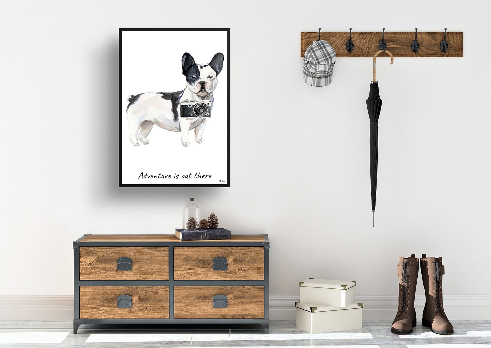 Adventure is out there Black&white French bulldog dog print illustration. Framed & un-framed wall art 7 Adventure is out there Black&white French bulldog dog print illustration. Framed & un-framed wall art - Image 5