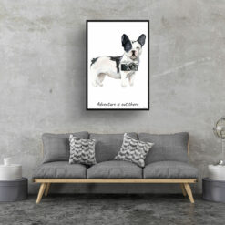 Adventure is out there Black&white French bulldog dog print illustration. Framed & un-framed wall art 16 adventure is out there portrait print blackwhite french bulldog 28x40 living room