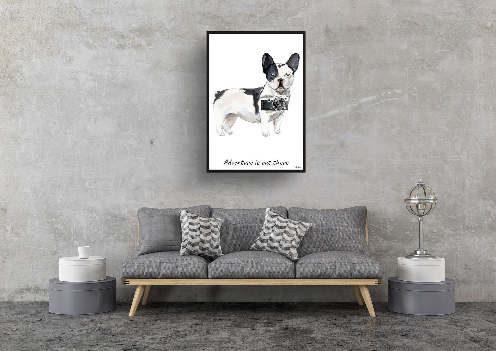 Adventure is out there Black&white French bulldog dog print illustration. Framed & un-framed wall art 9 Adventure is out there Black&white French bulldog dog print illustration. Framed & un-framed wall art - Image 7