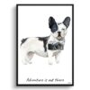 adventure is out there portrait print blackwhite french bulldog front view