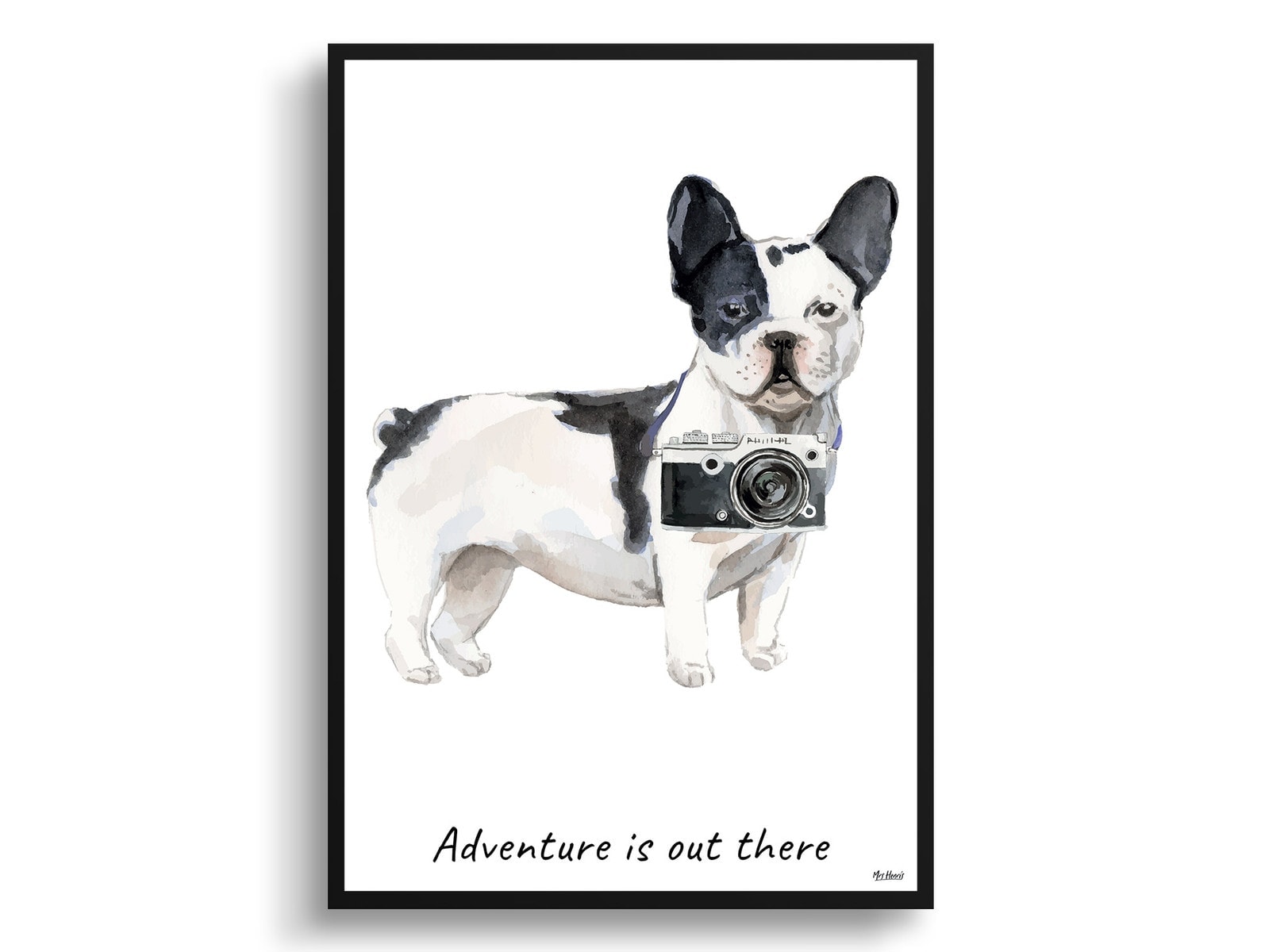 Adventure is out there Black&white French bulldog dog print illustration. Framed & un-framed wall art 3 Adventure is out there Black&white French bulldog dog print illustration. Framed & un-framed wall art