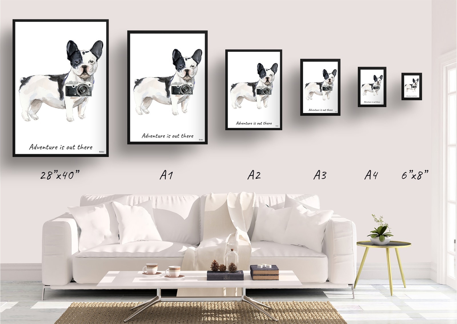 Adventure is out there Black&white French bulldog dog print illustration. Framed & un-framed wall art 4 Adventure is out there Black&white French bulldog dog print illustration. Framed & un-framed wall art - Image 2