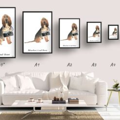 Adventure is out there BloodHound dog print illustration. Framed & un-framed wall art 11 adventure is out there portrait print bloodhound size comparison