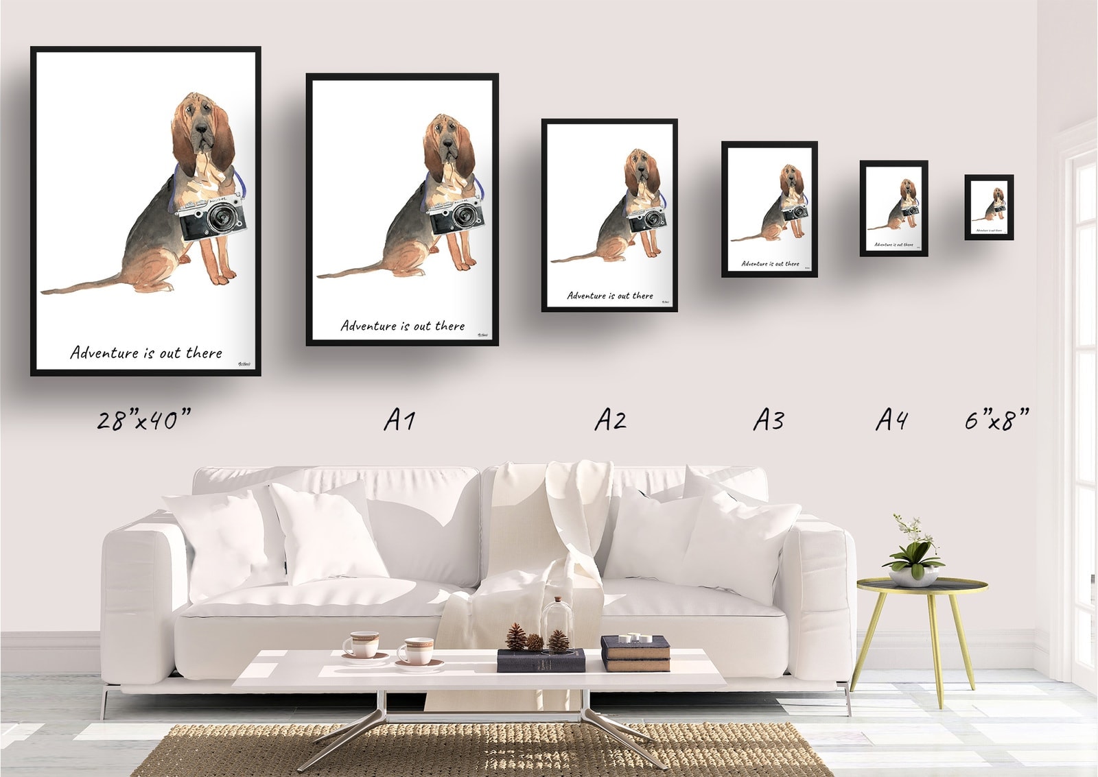 Adventure is out there BloodHound dog print illustration. Framed & un-framed wall art 4 Adventure is out there BloodHound dog print illustration. Framed & un-framed wall art - Image 2