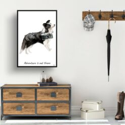 Adventure is out there Border Collie dog print illustration. Framed & un-framed wall art 11 adventure is out there portrait print border collie 28x40 hall