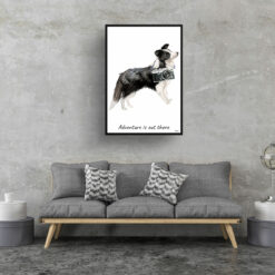 Adventure is out there Border Collie dog print illustration. Framed & un-framed wall art
