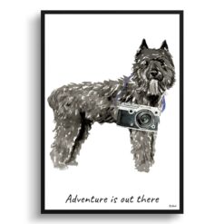 Adventure is out there Bouvier des Flandres dog print illustration. Framed & un-framed wall art