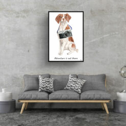 Adventure is out there Brittany dog print illustration. Framed & un-framed wall art 16 adventure is out there portrait print brittany 28x40 living room