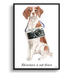 Adventure is out there Brittany dog print illustration. Framed & un-framed wall art