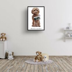 Adventure is out there Brown Cockapoo dog print illustration. Framed & un-framed wall art 15 adventure is out there portrait print brown cockapoo 28x40 kids room