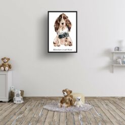 Adventure is out there Brown Cocker Spaniel dog print illustration. Framed & un-framed wall art 15 adventure is out there portrait print brown cocker spaniel 28x40 kids room