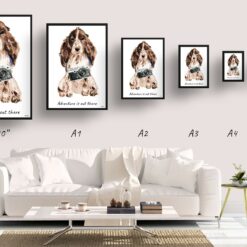 Adventure is out there Brown Cocker Spaniel dog print illustration. Framed & un-framed wall art 11 adventure is out there portrait print brown cocker spaniel size comparison