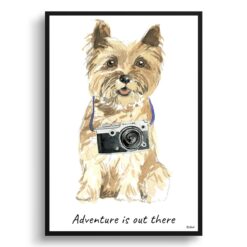 Adventure is out there Cairn Terrier dog print illustration. Framed & un-framed wall art