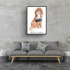 Adventure is out there Cavapoo dog print illustration. Framed & un-framed wall art 16 adventure is out there portrait print cavapoo 28x40 living room
