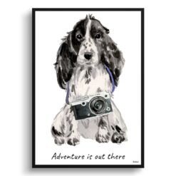 Adventure is out there Cocker Spaniel dog print illustration. Framed & un-framed wall art