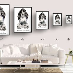 Adventure is out there Cocker Spaniel dog print illustration. Framed & un-framed wall art 11 adventure is out there portrait print cocker spaniel size comparison