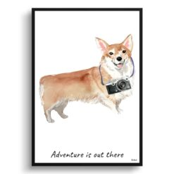 Adventure is out there Corgi dog print illustration. Framed & un-framed wall art