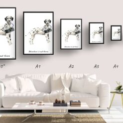 Adventure is out there Dalmatian dog print illustration. Framed & un-framed wall art 11 adventure is out there portrait print dalmatian size comparison