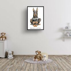 Adventure is out there Doberman dog print illustration. Framed & un-framed wall art 15 adventure is out there portrait print doberman 28x40 kids room