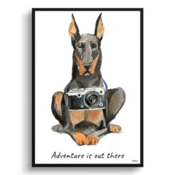 Adventure is out there Doberman dog print illustration. Framed & un-framed wall art