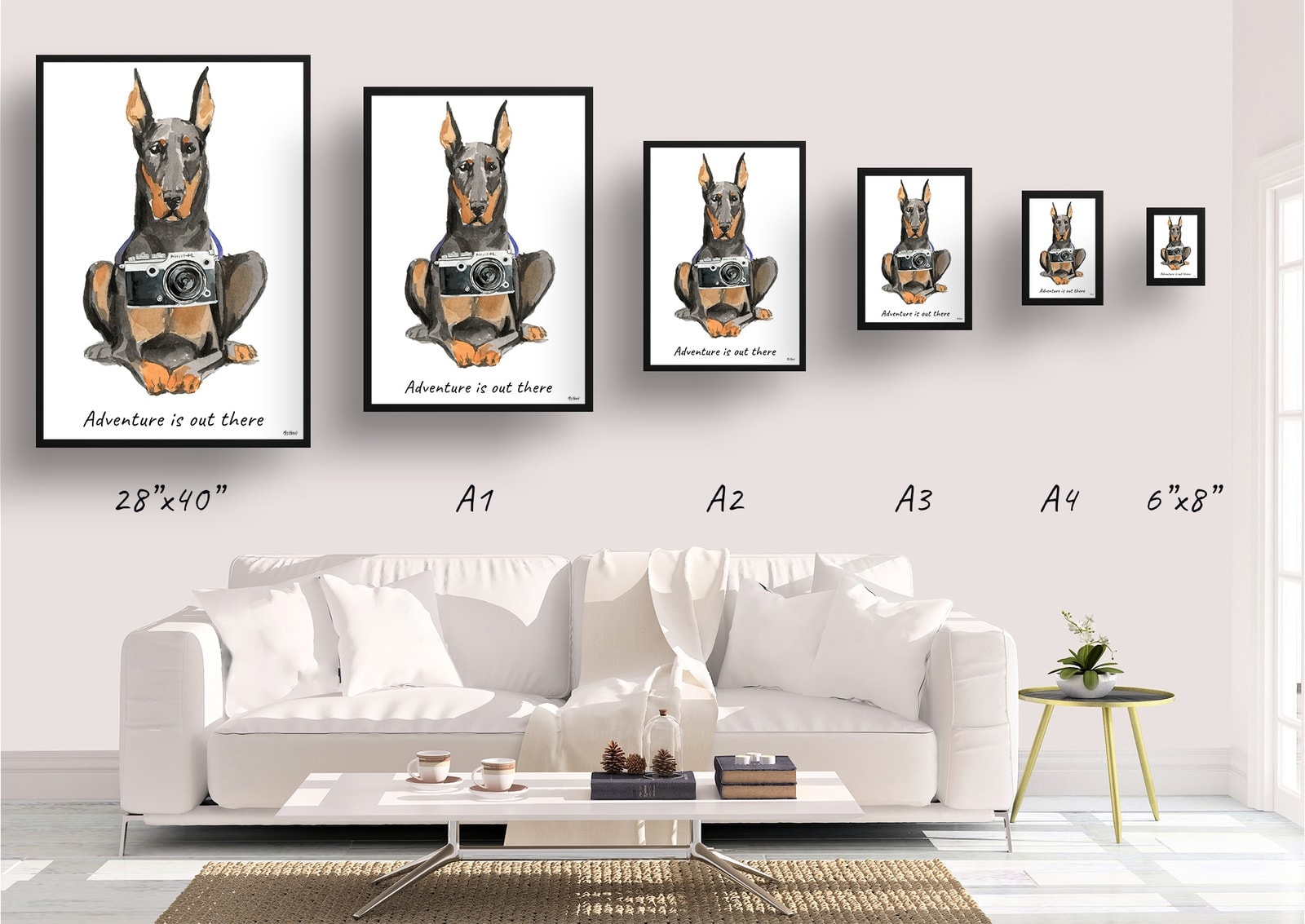 Adventure is out there Doberman dog print illustration. Framed & un-framed wall art 4 Adventure is out there Doberman dog print illustration. Framed & un-framed wall art - Image 2
