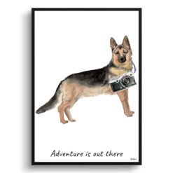 Adventure is out there German Shepherd dog print illustration. Framed & un-framed wall art