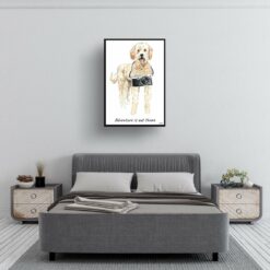 Adventure is out there Golden Doodle dog print illustration. Framed & un-framed wall art 13 adventure is out there portrait print golden doodle 28x40 bedroom