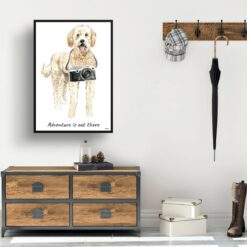 Adventure is out there Golden Doodle dog print illustration. Framed & un-framed wall art 14 adventure is out there portrait print golden doodle 28x40 hall