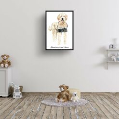 Adventure is out there Golden Doodle dog print illustration. Framed & un-framed wall art 15 adventure is out there portrait print golden doodle 28x40 kids room