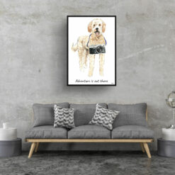 Adventure is out there Golden Doodle dog print illustration. Framed & un-framed wall art 16 adventure is out there portrait print golden doodle 28x40 living room