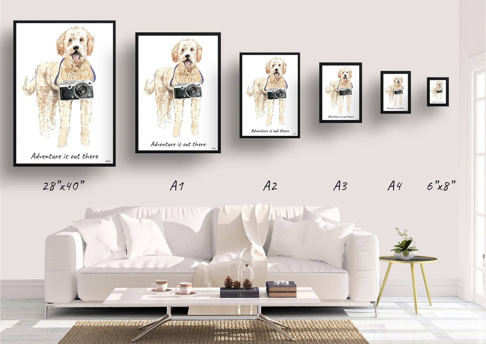 Adventure is out there Golden Doodle dog print illustration. Framed & un-framed wall art 4 Adventure is out there Golden Doodle dog print illustration. Framed & un-framed wall art - Image 2