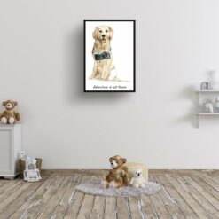Adventure is out there Golden Retriever dog print illustration. Framed & un-framed wall art 15 adventure is out there portrait print golden retriever 28x40 kids room
