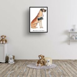 Adventure is out there Great Dane dog print illustration. Framed & un-framed wall art 15 adventure is out there portrait print great dane 28x40 kids room