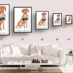 Adventure is out there Hungarian Vizsla dog print illustration. Framed & un-framed wall art 11 adventure is out there portrait print hungarian vizsla size comparison